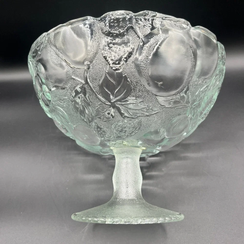 Vtg Toscany Essentials Frosted Glass Fruit‎ Pedestal Bowl Compote Scalloped 10
